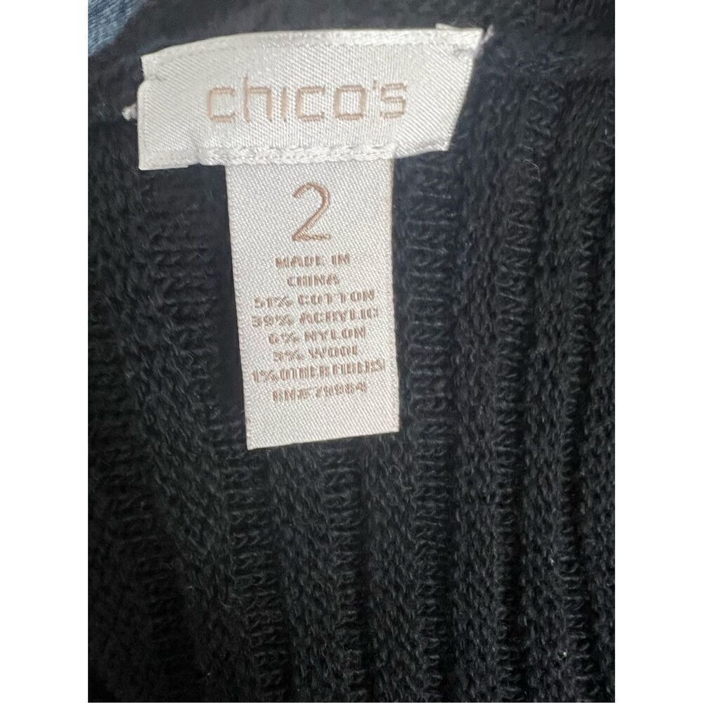 Chico's Wool Blend Black Grey Ribbed Knit Open Front Long Cardigan Size 2(12) - Picture 7 of 11